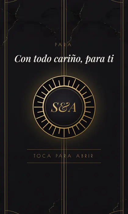 Invitación digital de boda en negro y dorado con un medallón art déco