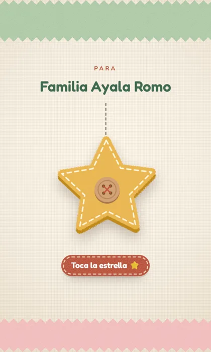 Invitación digital de primer añito estilo fieltro: una estrella de felpa con botón de madera colgada de un hilo
