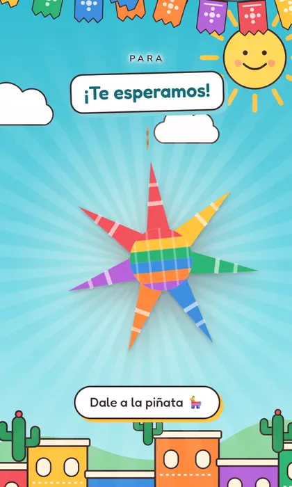Invitación digital de cumpleaños con una piñata de siete picos que se columpia