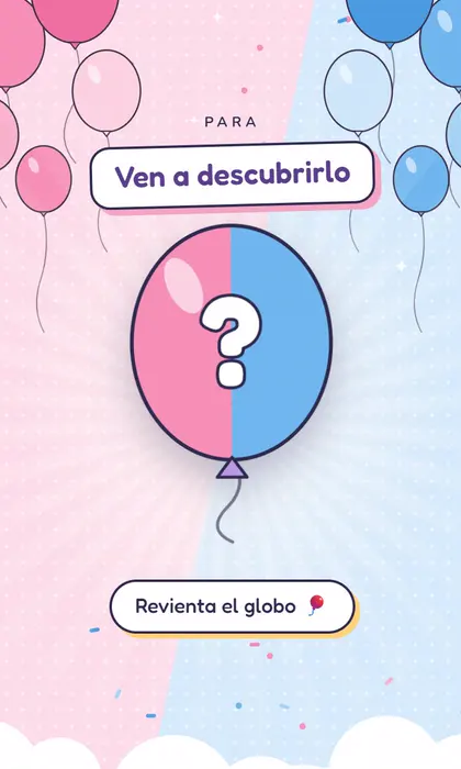 Invitación digital para revelación de sexo con un globo mitad rosa y mitad azul