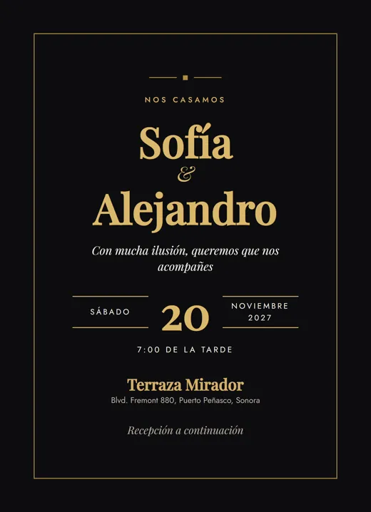 Invitación impresa: Boda de noche