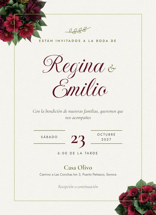 Invitación impresa: Olivo y Vino