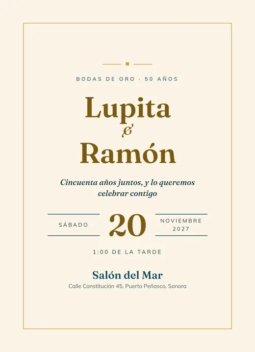 Invitación impresa: Bodas de oro