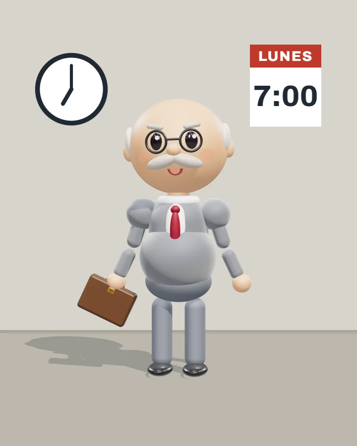 Don Chuy antes: de traje gris y corbata, con su maletín, un lunes a las 7:00 en la oficina
