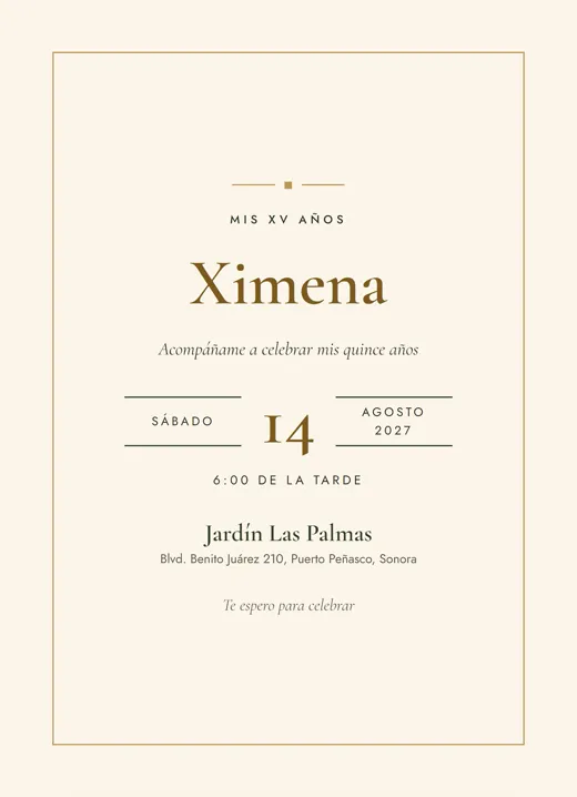 Invitación impresa: XV Jardín dorado